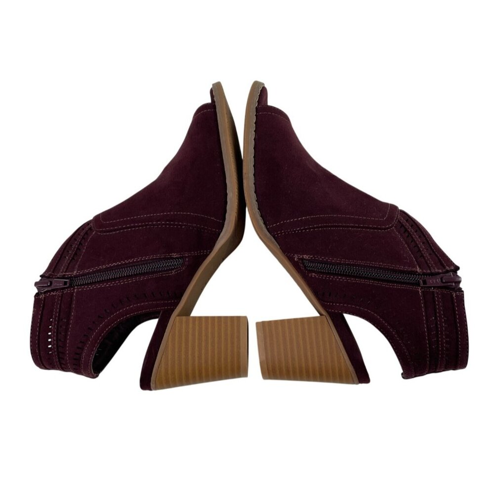 Sonoma Thelma Burgundy Faux Suede Open Toe Bootie Womens Size 7M - Picture 6 of 10
